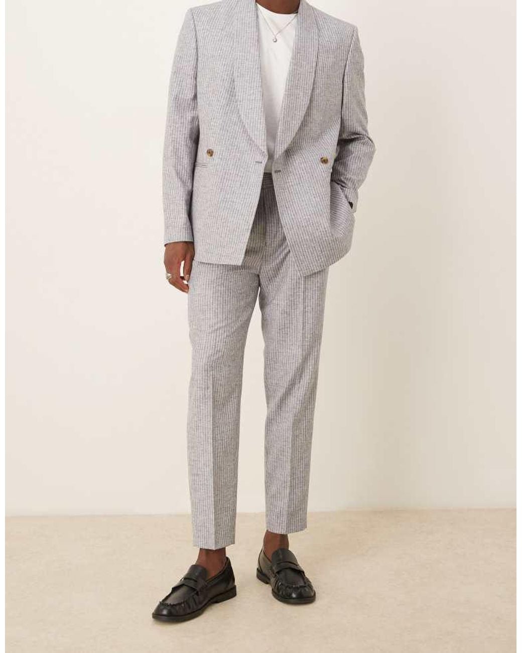 ASOS Natural Linen Blend Tapered Suit Trousers for men