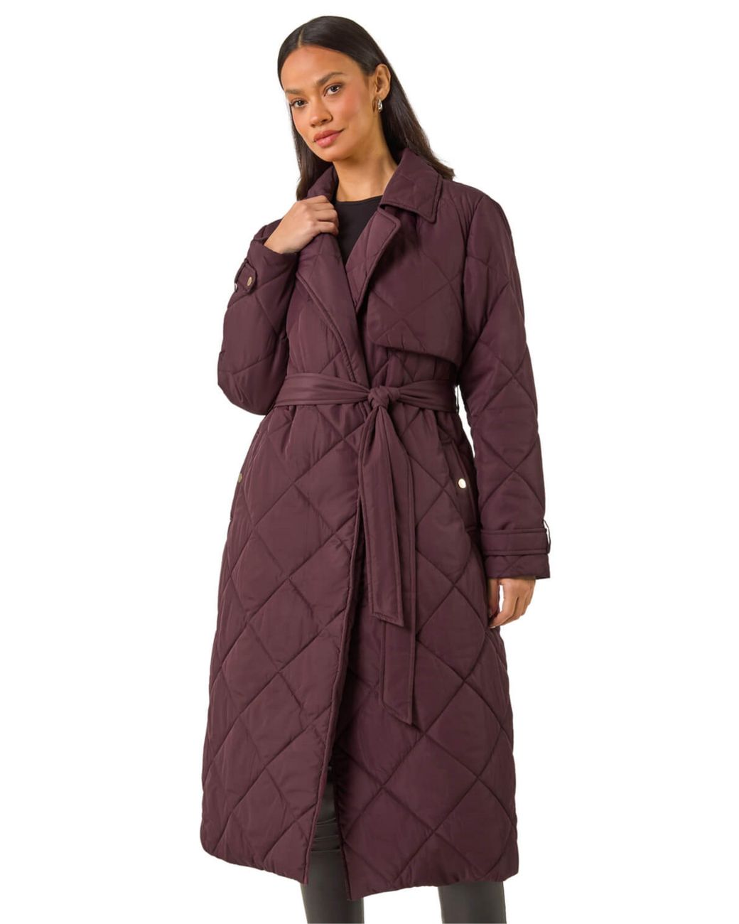 D.u.s.k Purple Chevron Wrap Quilted Puffer Coat
