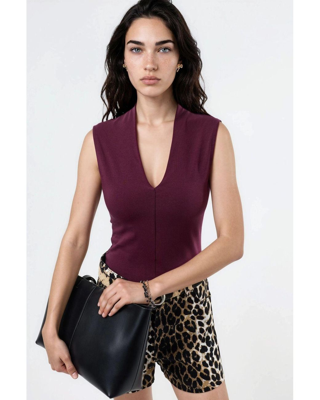 Busem V-Hals Mouwloze Drape Blouse in het Purple