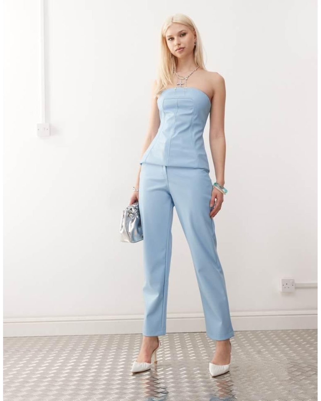 Amy Lynn Blue Johanna Faux Leather Bandeau Top Co-Ord