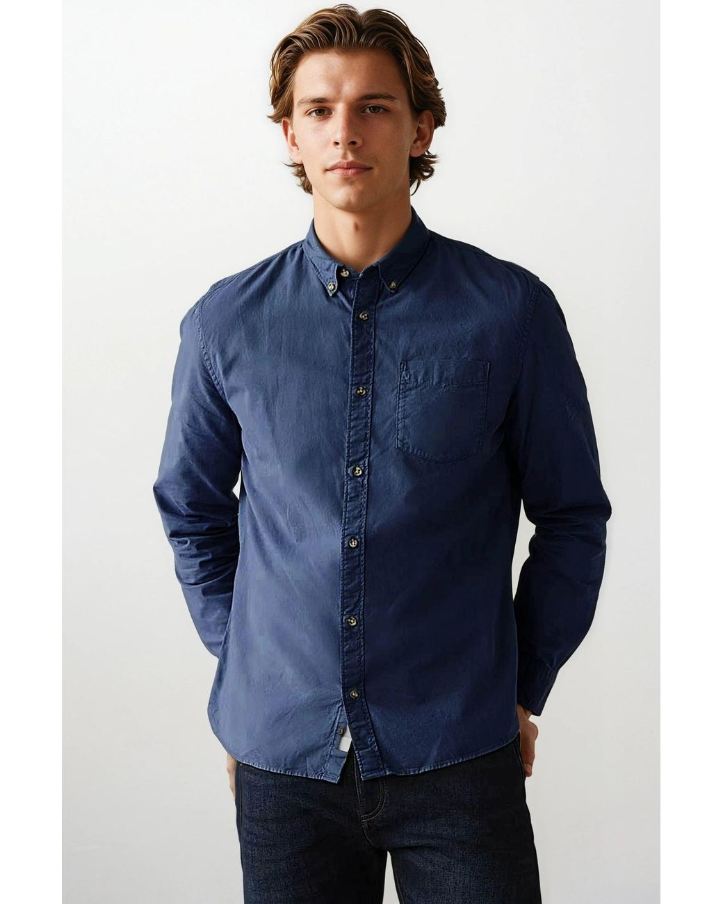 Secret Label Blue Button Down Collar Cotton Shirt for men