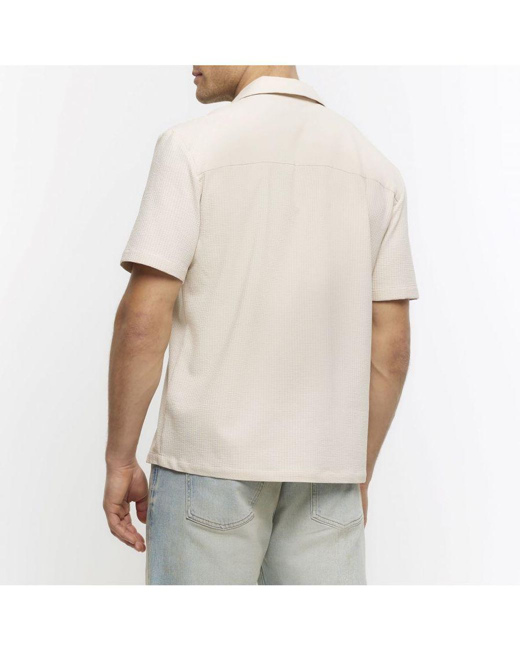 River Island White Shirt Regular Fit Seersucker Revere for men