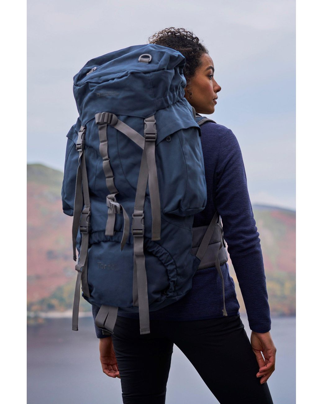 Mountain Warehouse Blue 'Tor' Rucksack With Multiple Pockets Waterproof Travel Backpack