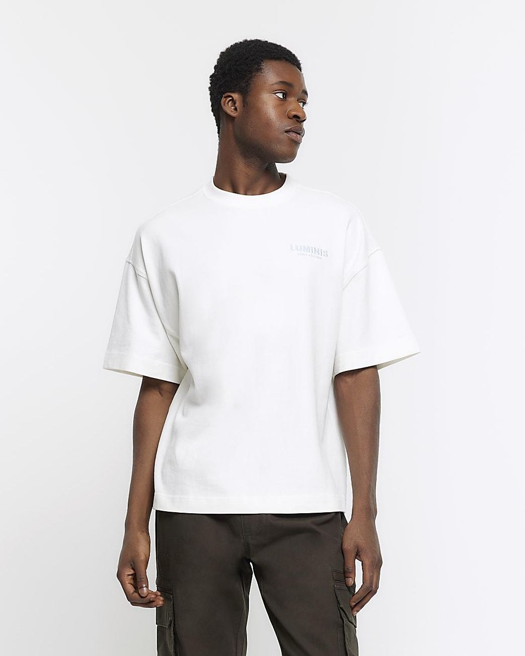 River Island White T-Shirt Regular Fit Graphic Heavyweight Cotton for men