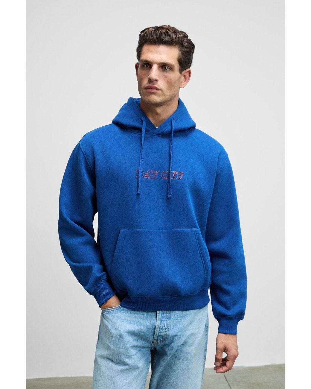 Grimelange Blue Logo Printed Hooded Sweatshirt for men