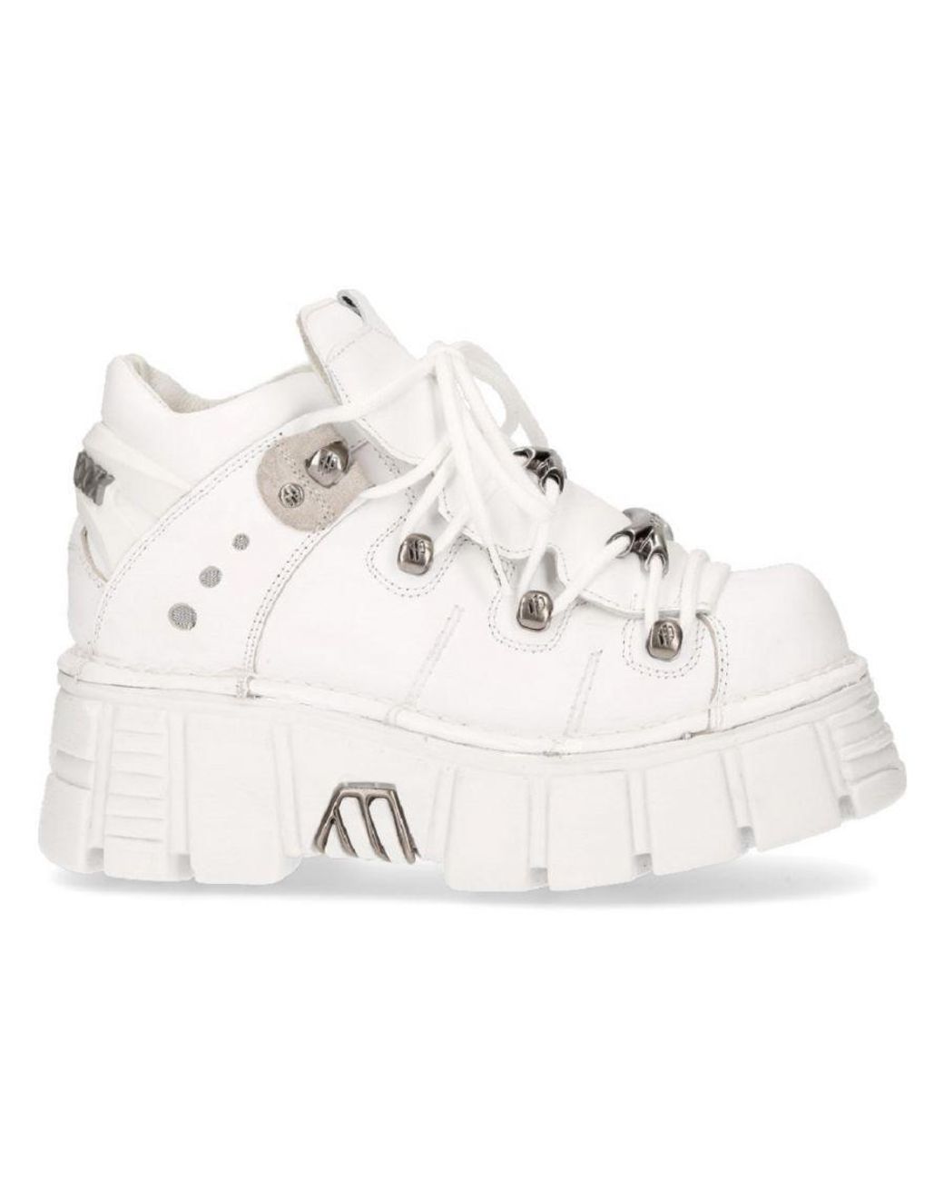 New Rock White Leather Gothic Ankle Boots¬-106N-S8