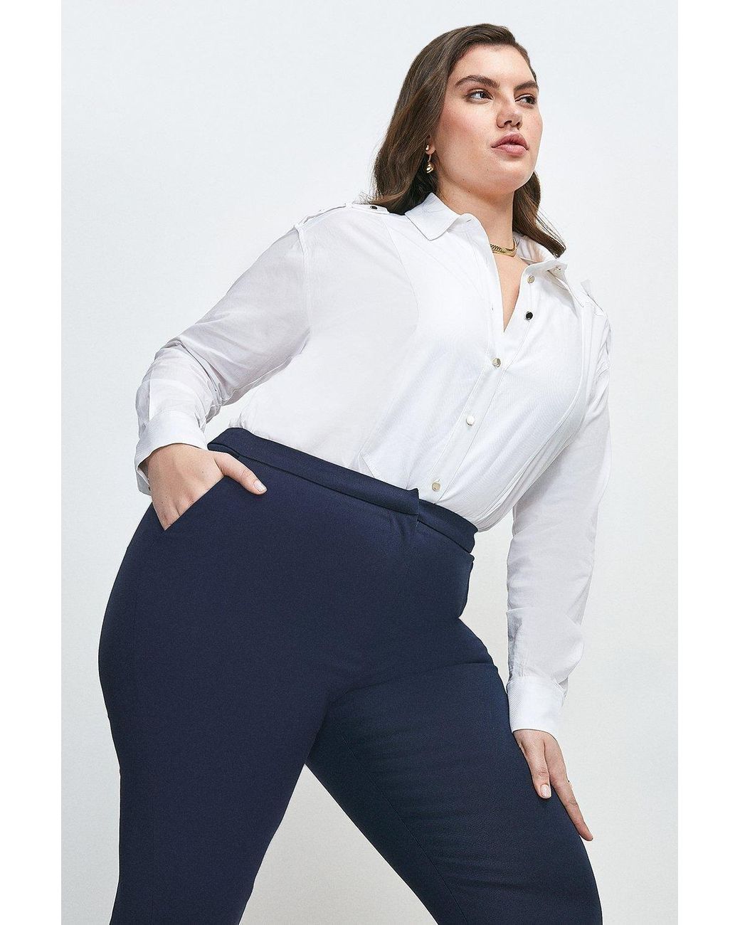 Karen Millen Blue Plus Size Essential Techno Woven Trouser