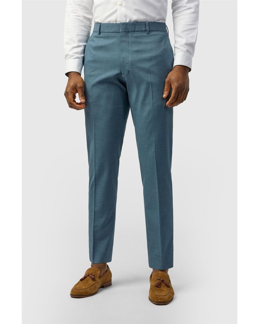 Limehaus Blue Flat Fronted Slim Fit Suit Trousers for men