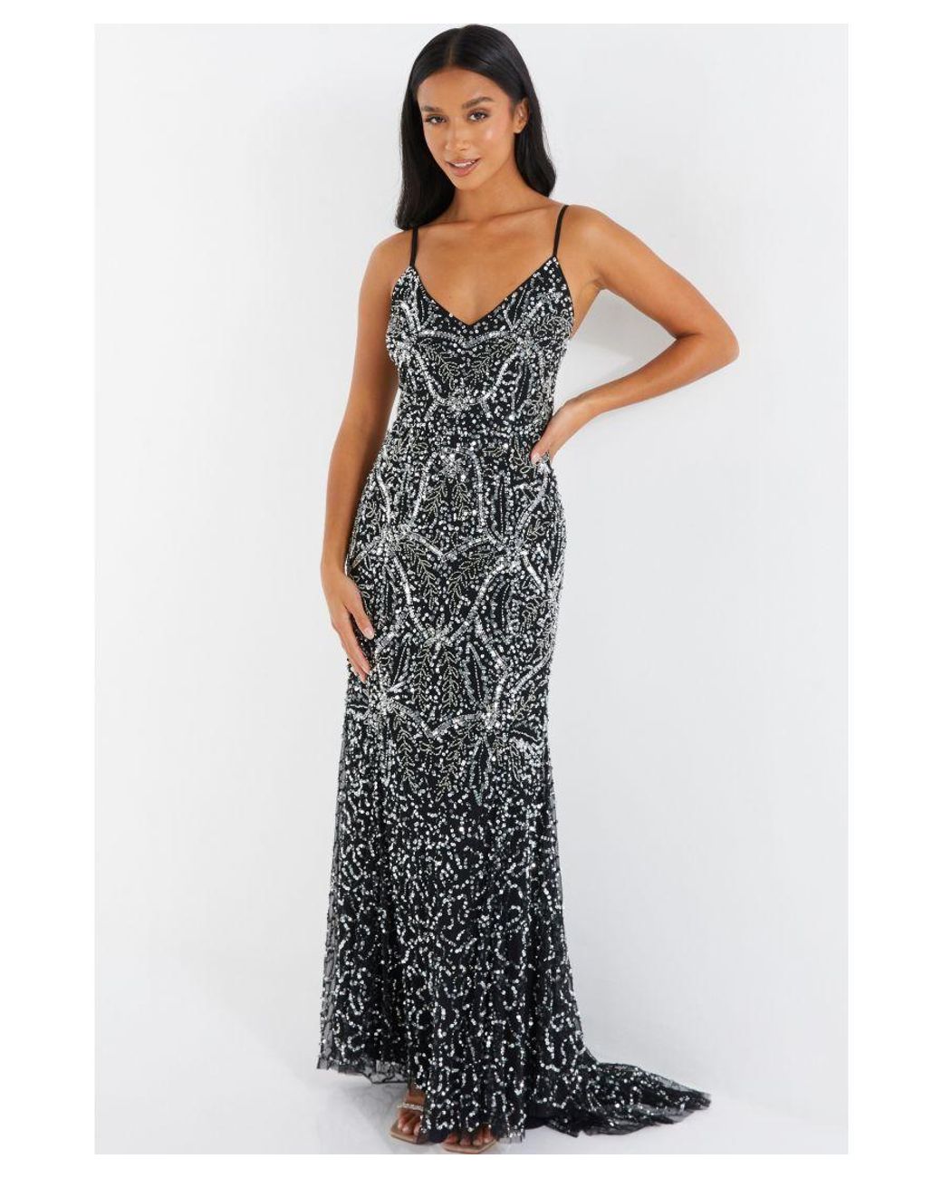 Quiz Petite Sequin Maxi Dress in Black Lyst UK