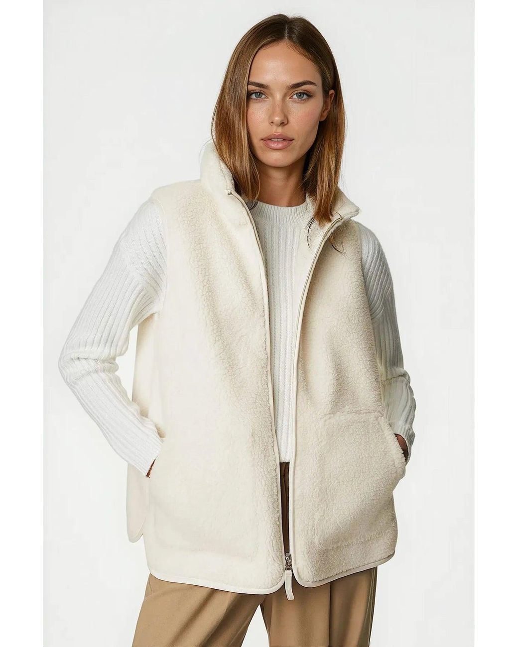 Secret Label Natural Borg Fleece Funnel Neck Gilet