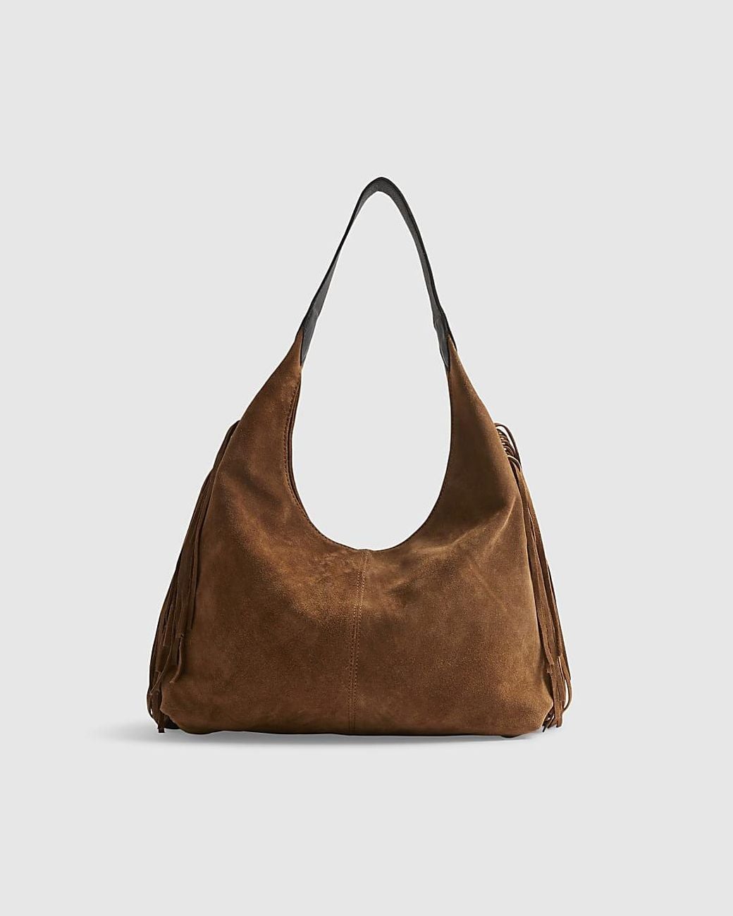 River Island Brown Slouch Shoulder Bag Suede Fringed Leather