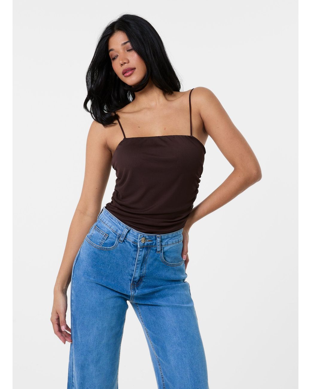 Pink Vanilla Blue Ruched Mesh Strappy Bodysuit