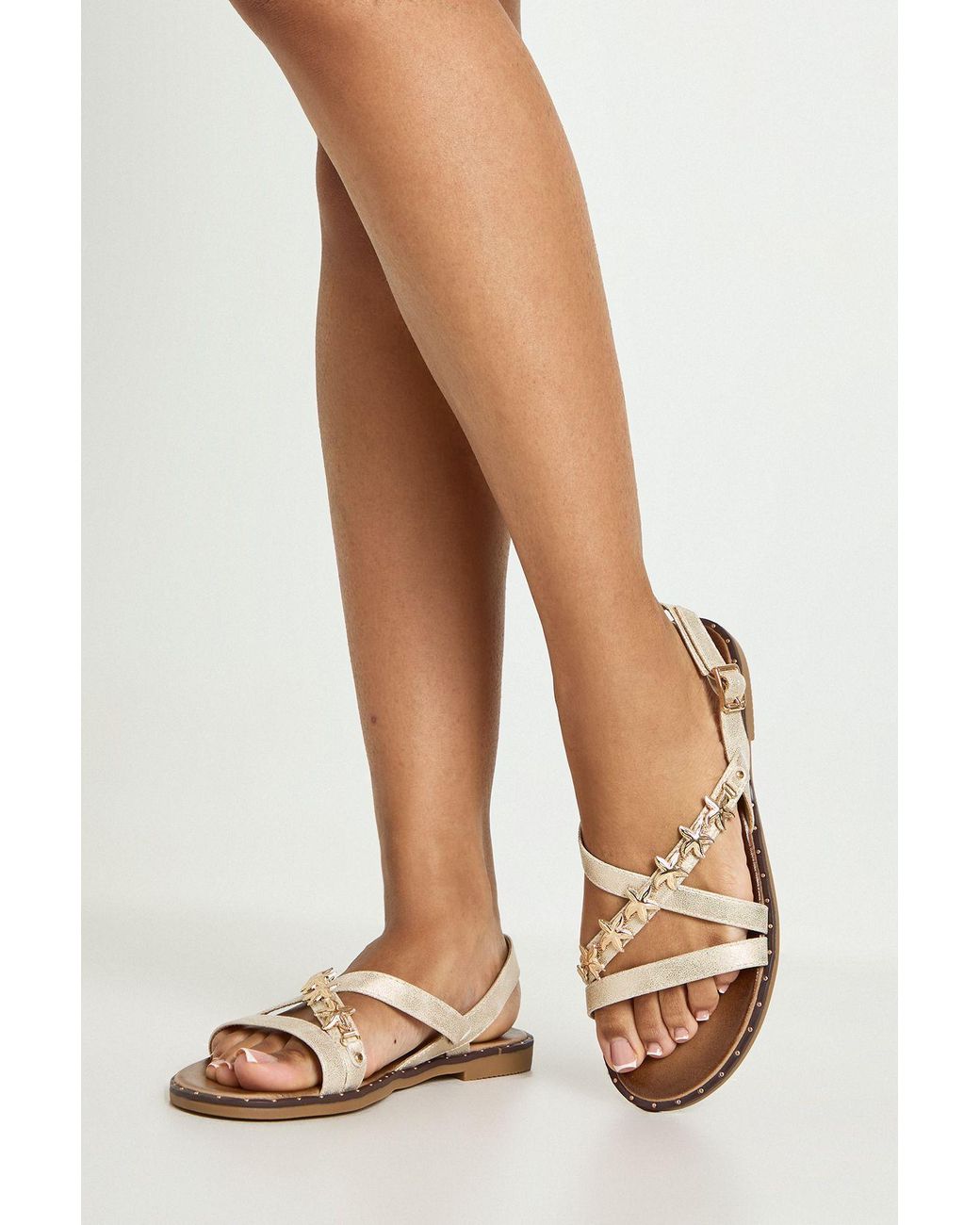 Boohoo Natural Starfish Trim Cross Over Sandals