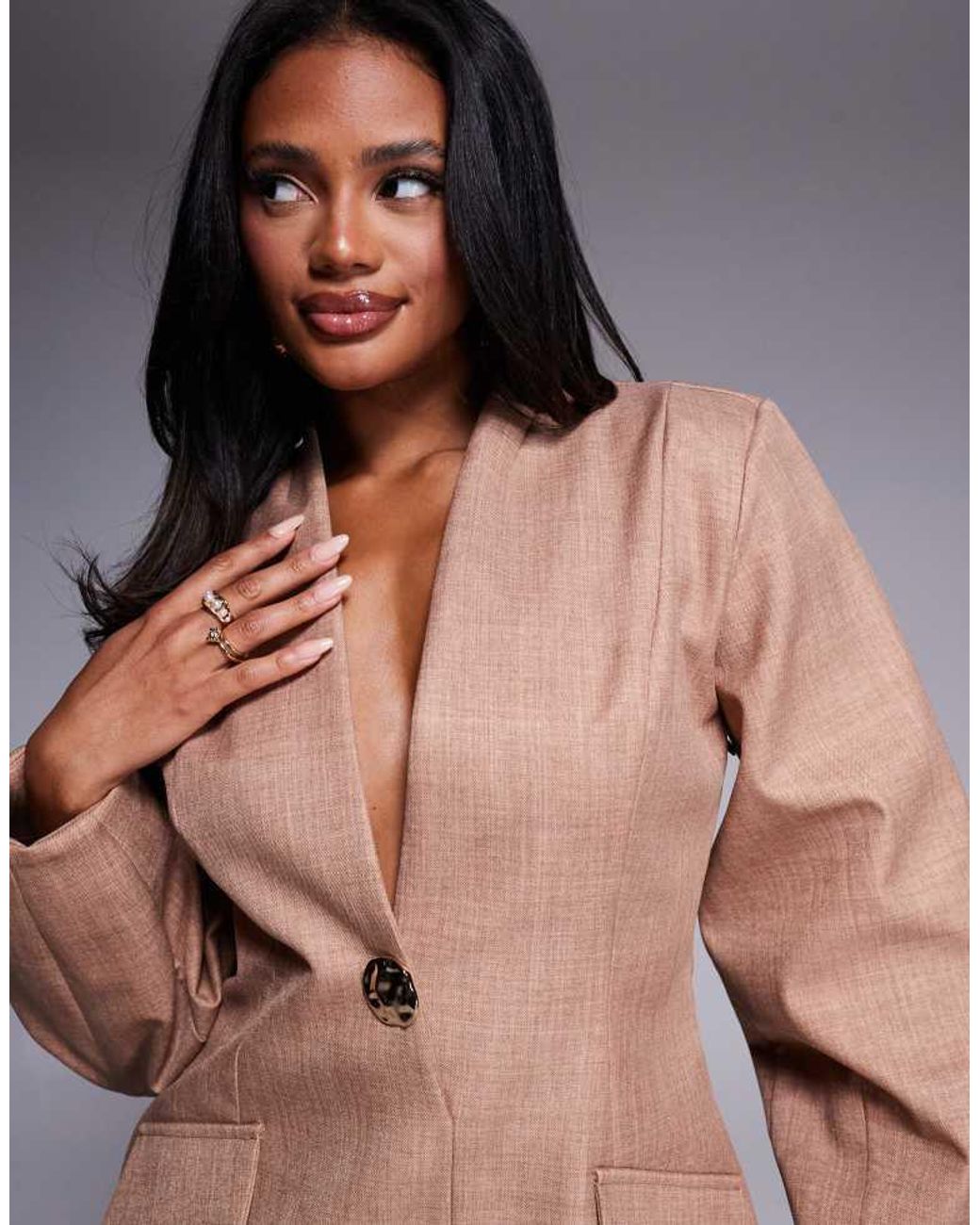 ASOS Gray Structured Linen Sculpted Blazer Dress