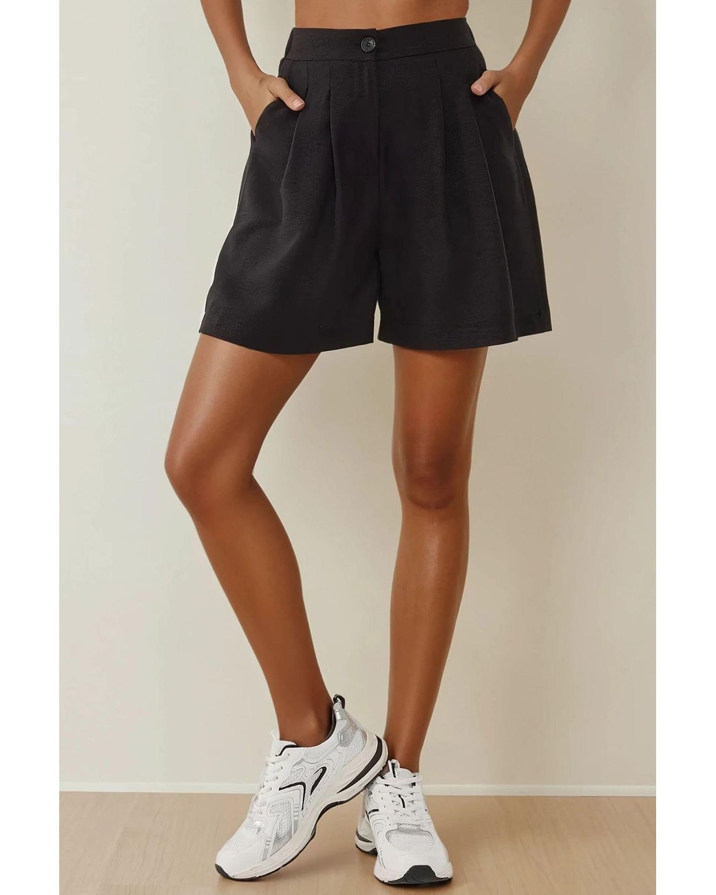 Hiccup Black High Waist Pleated Lyocell Soft Touch Shorts