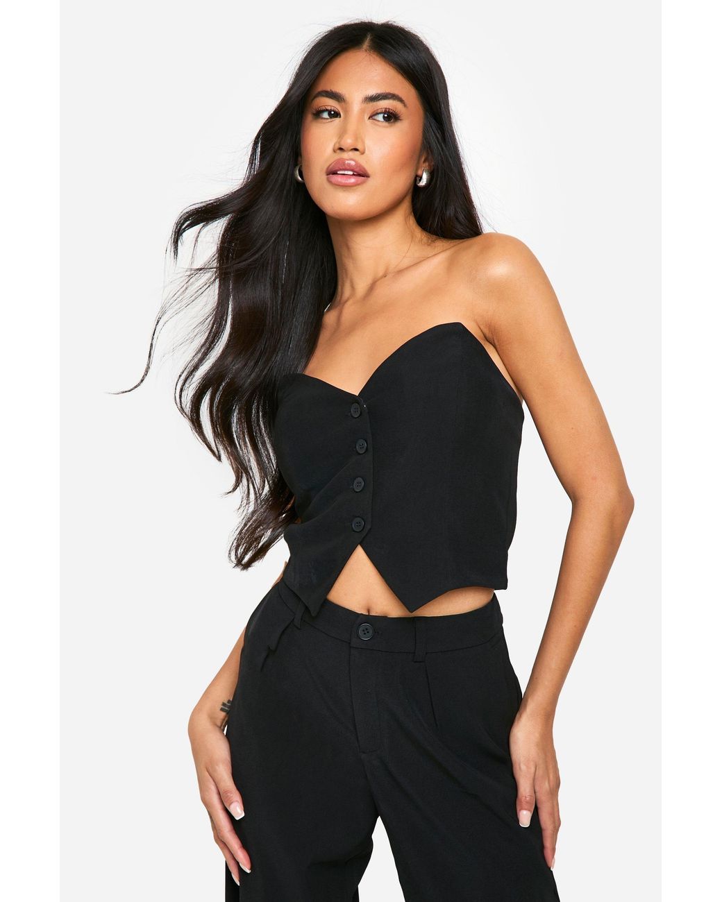 Boohoo Black Bandeau Corset Style Waistcoat