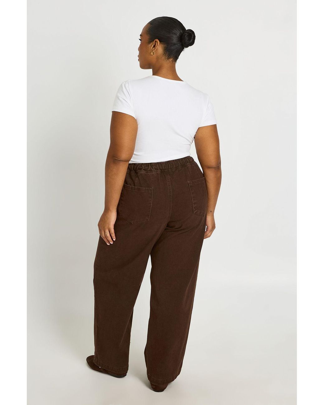 Boohoo Brown Plus Elasticated Waist Wide Leg Jean