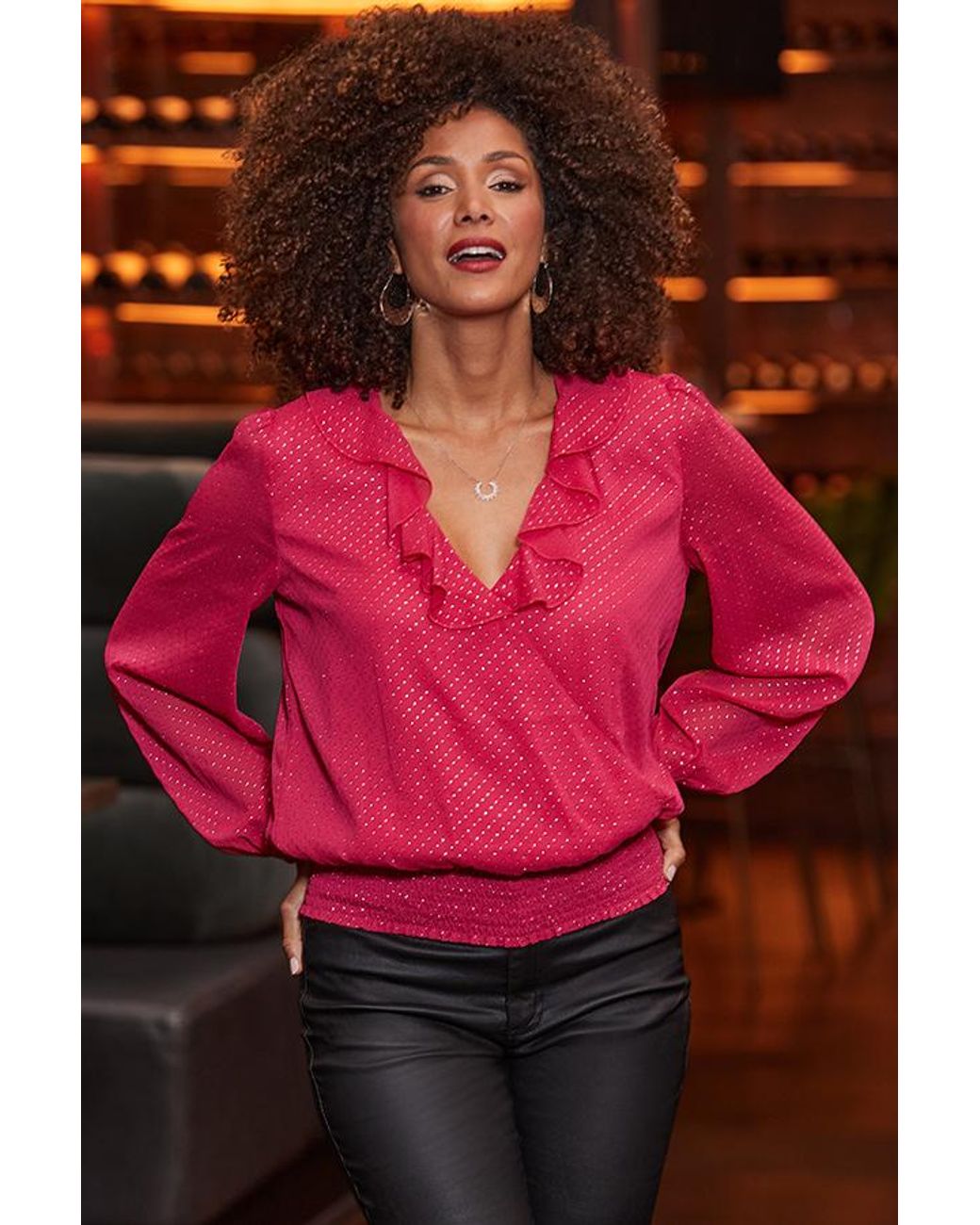 Sosandar Red Hot Sparkle Wrap Front Blouse