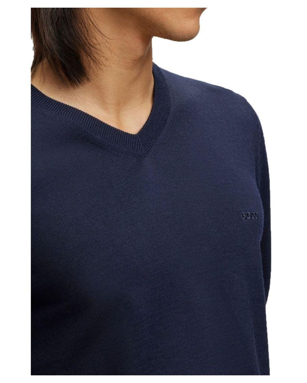 Boss Blue Baram-L V-Neck Knitwear Dark Cotton for men