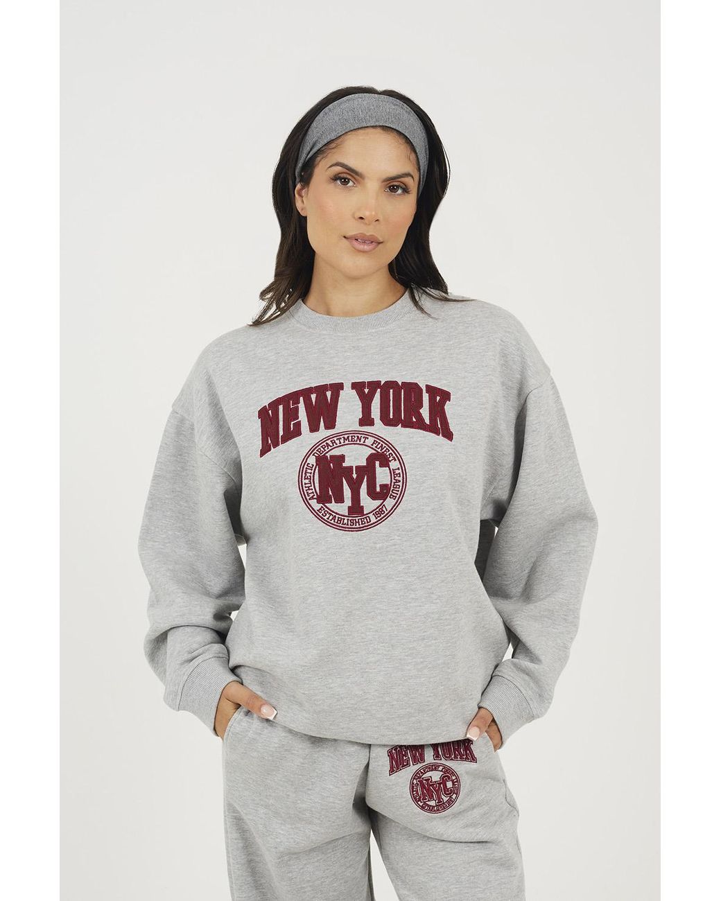Brave Soul Gray Crew Neck Embroidered Sweatshirt Cotton