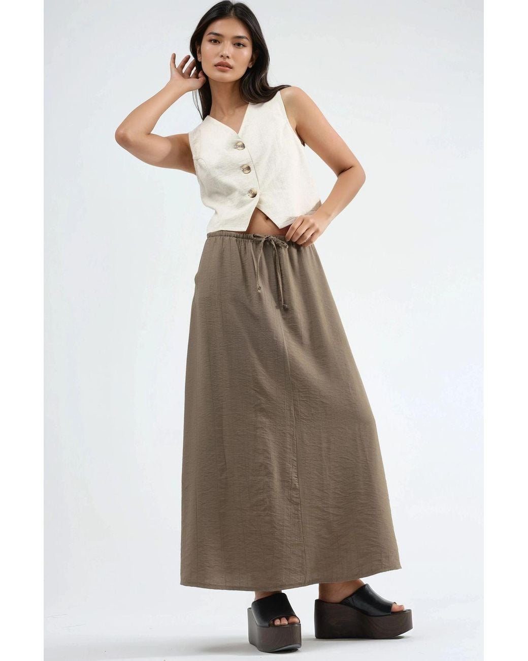 Busem Natural High Waist A-Line Maxi Skirt