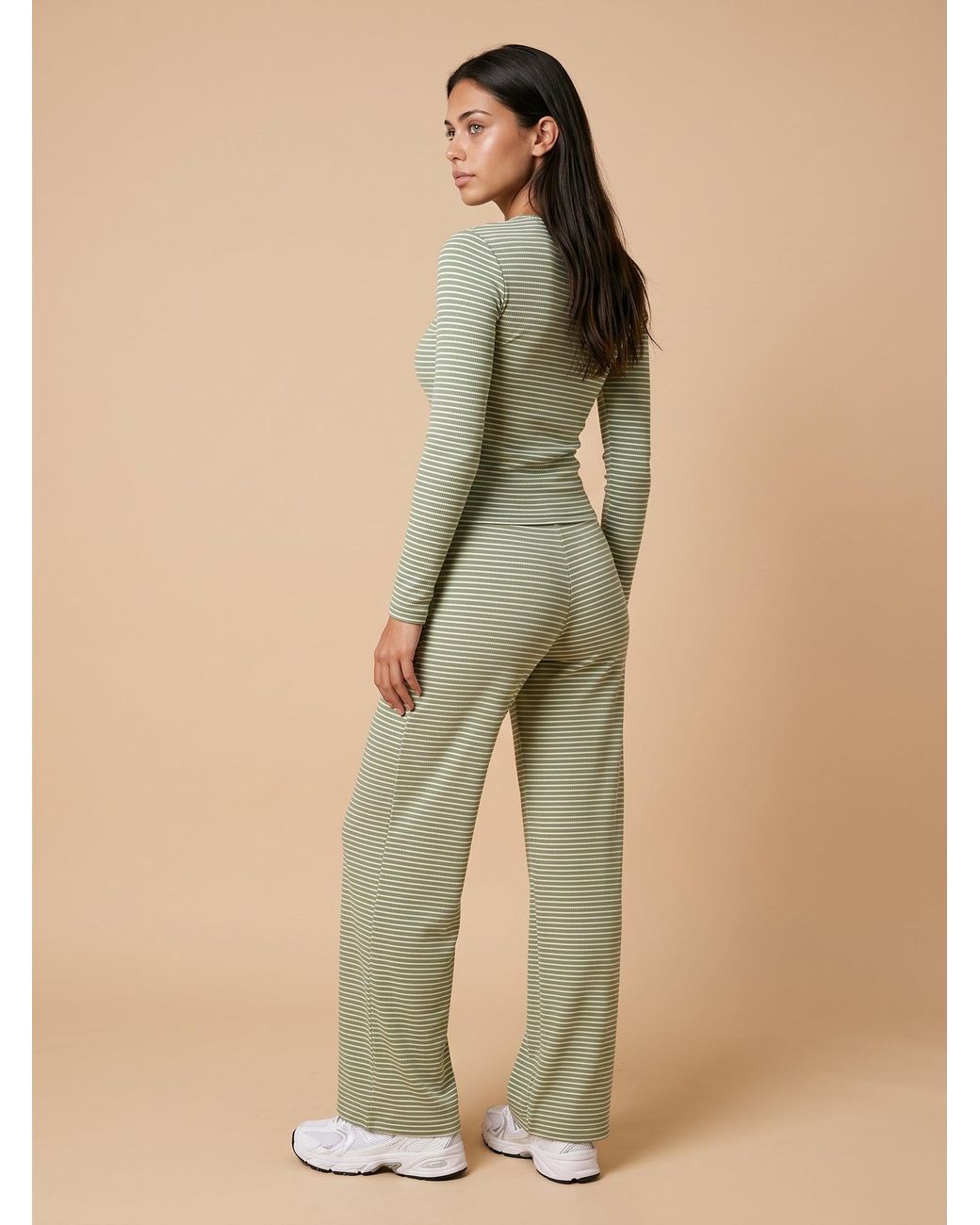 Urban Bliss Natural Ribbed Stripe Wide Leg Trouser