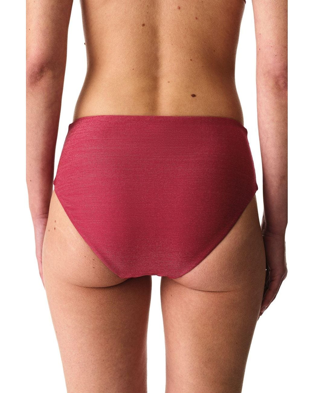Penti Red Dayana Ruched Metallic High Waist Bikini Bottom