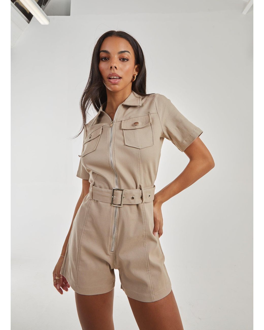 Pink Vanilla Natural Belted Utility Playsuit