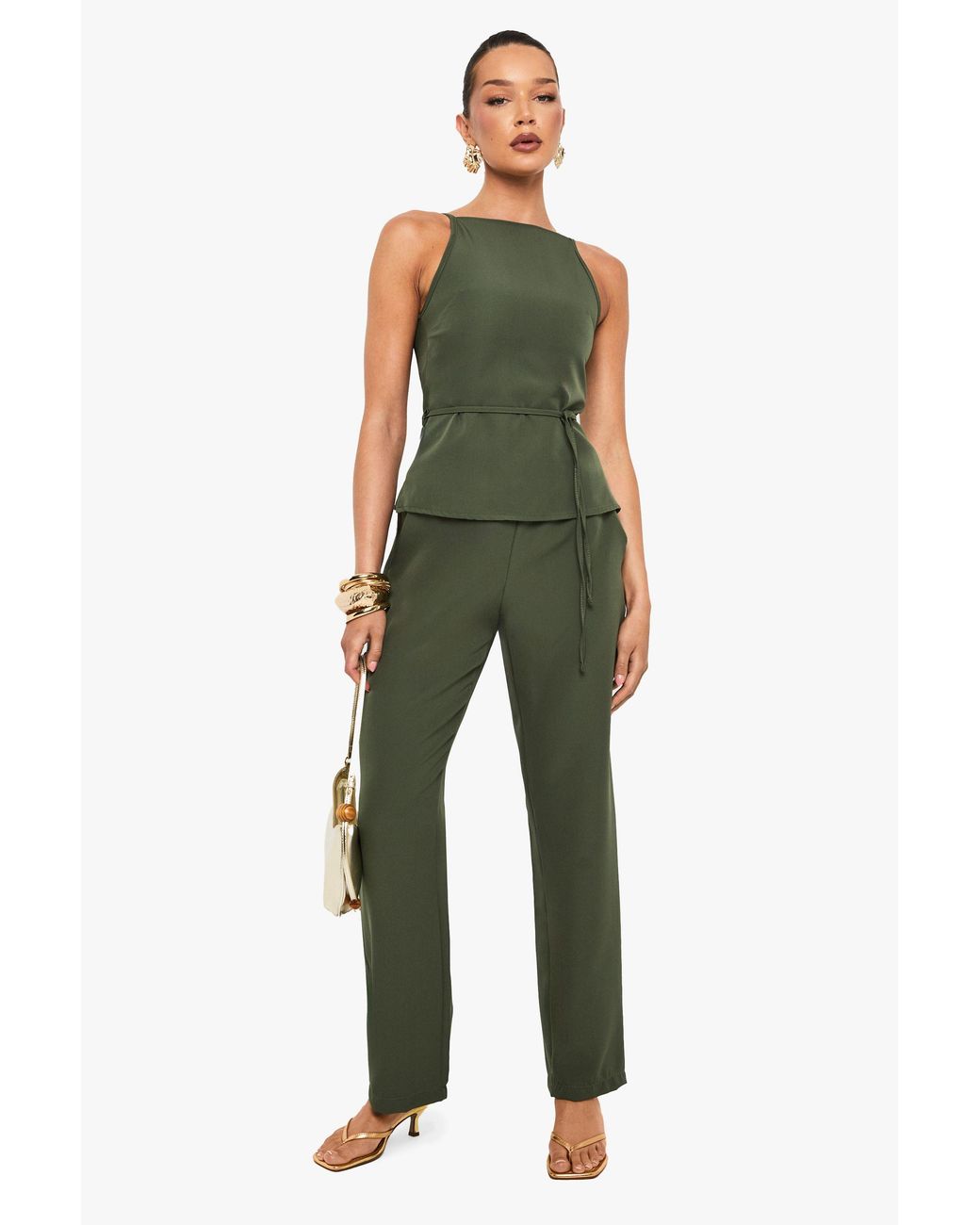 Boohoo Green Elasticated Waist Band Woven Trousers