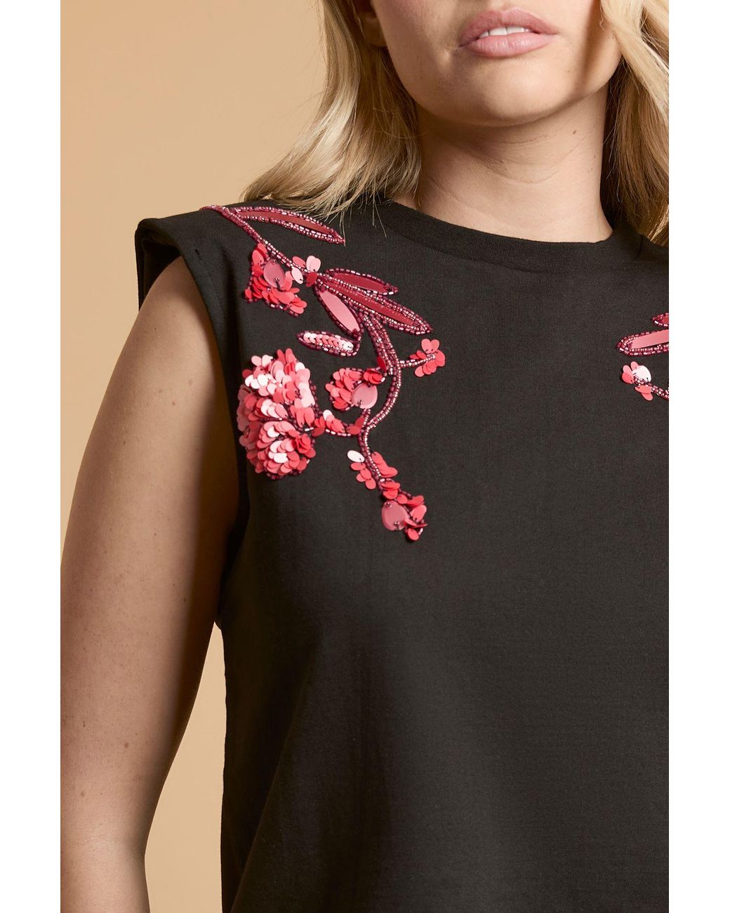 Oasis Black Embellished Shoulder Pad Vest Top