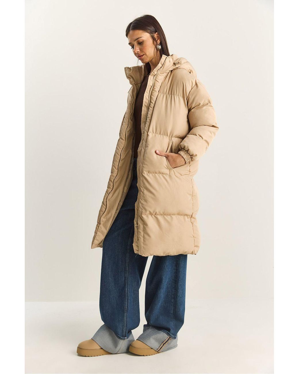 Bianco Lucci Blue Hooded Long Sleeve Puffer Jacket With Pockets