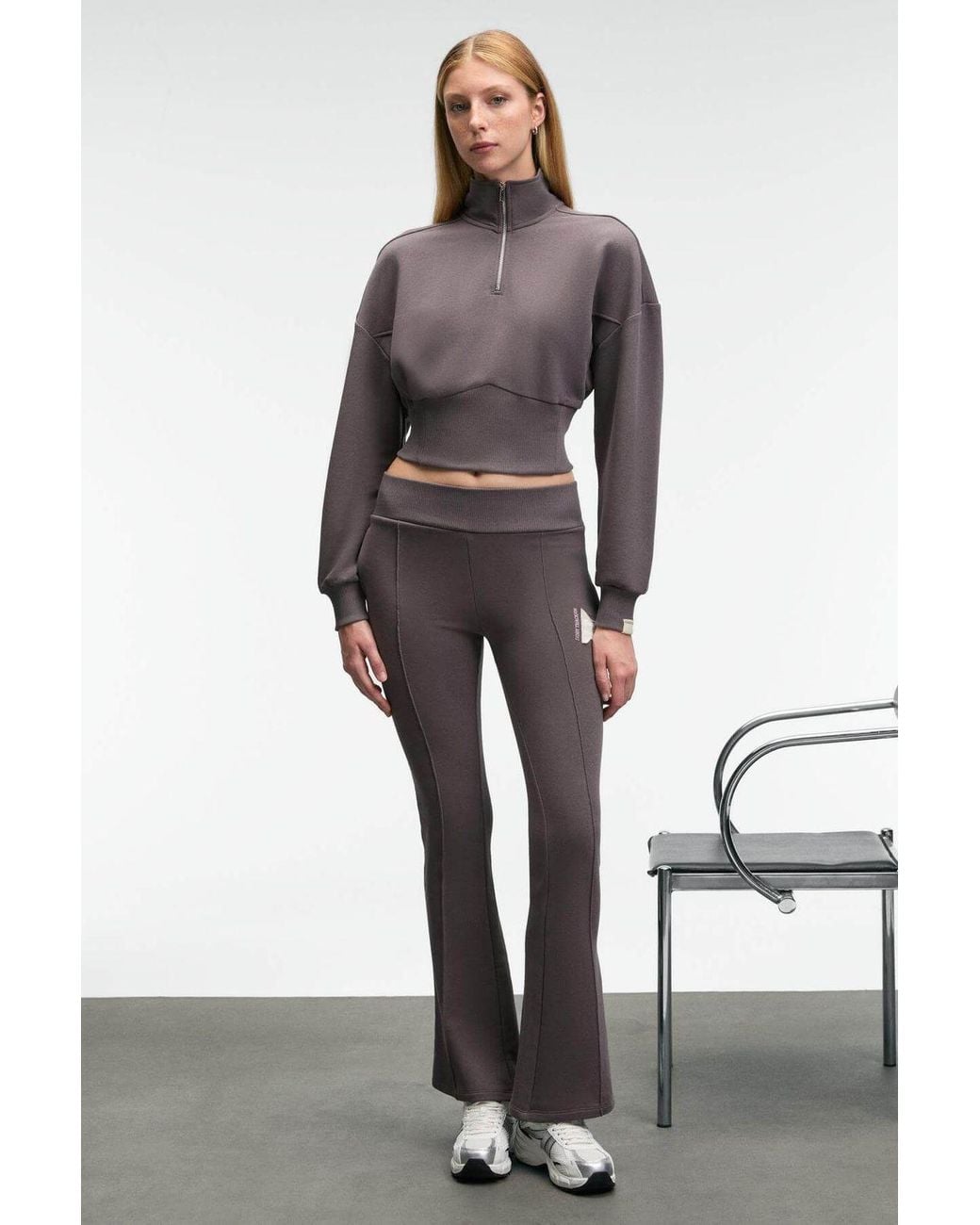 Grimelange Gray Regular Fit Half-Zip Sweatshirt