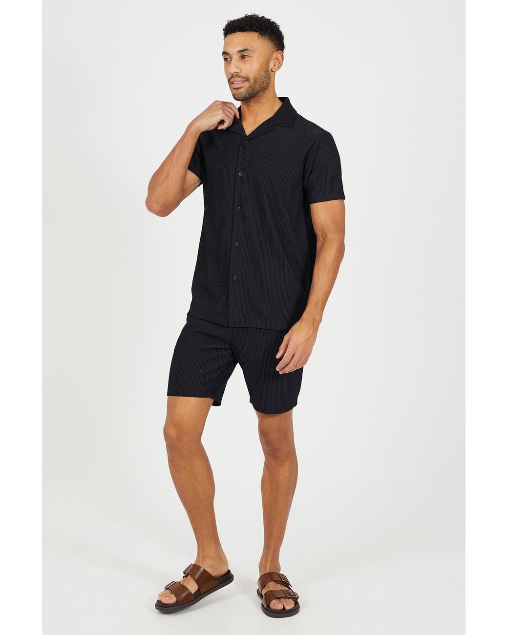 Brave Soul Blue Pleated Shorts for men