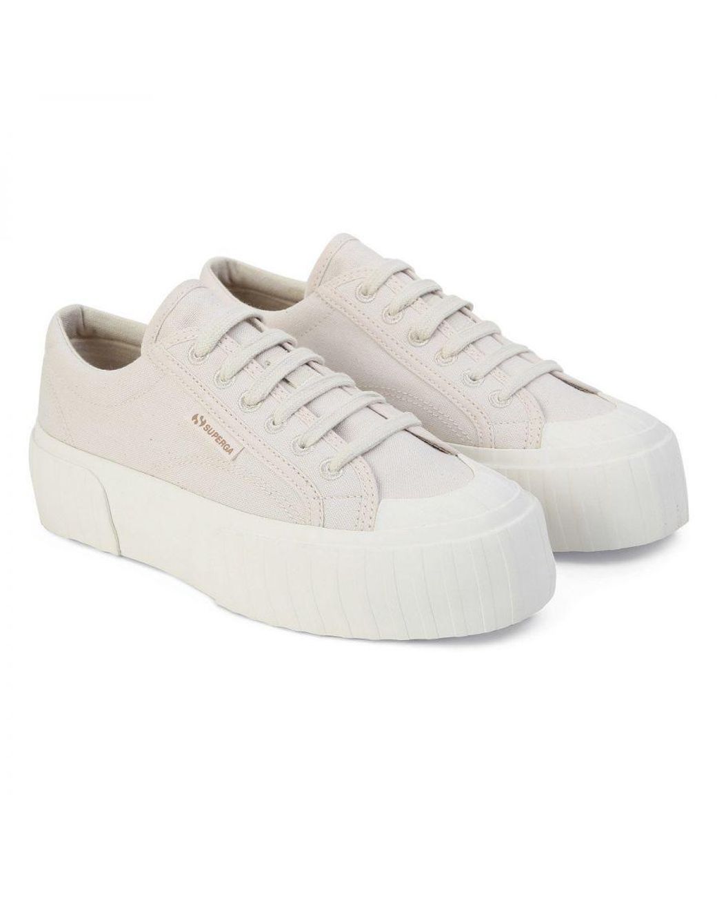 Superga 2631 Striped Organic Cotton Platform Trainers in White