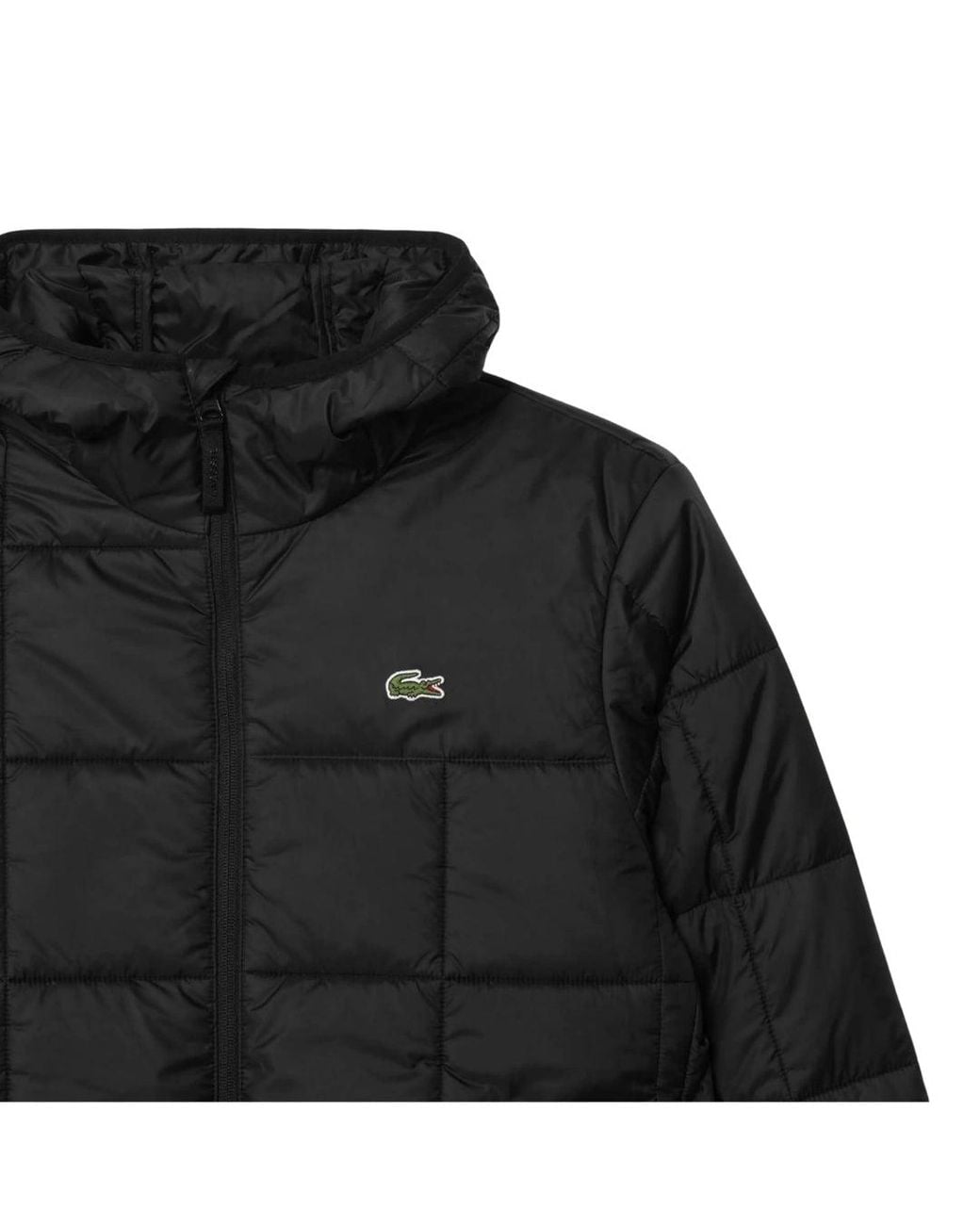Lacoste Black Waterproof Logo Hooded Puffer Jacket for men