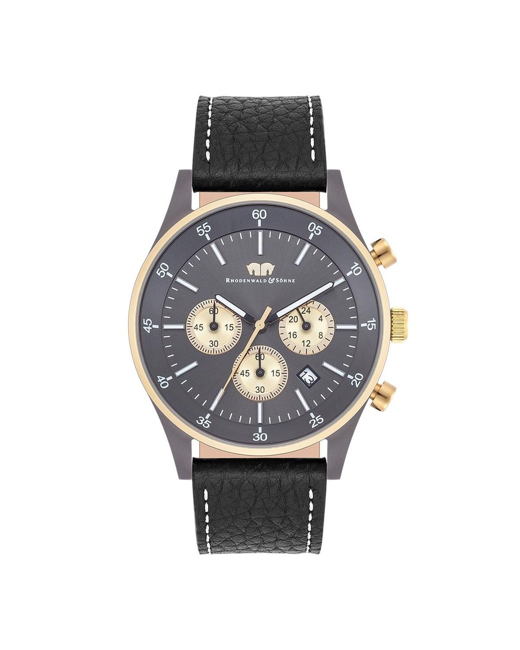 Rhodenwald & Söhne Metallic Genuine Leather Watch 43 Mm for men
