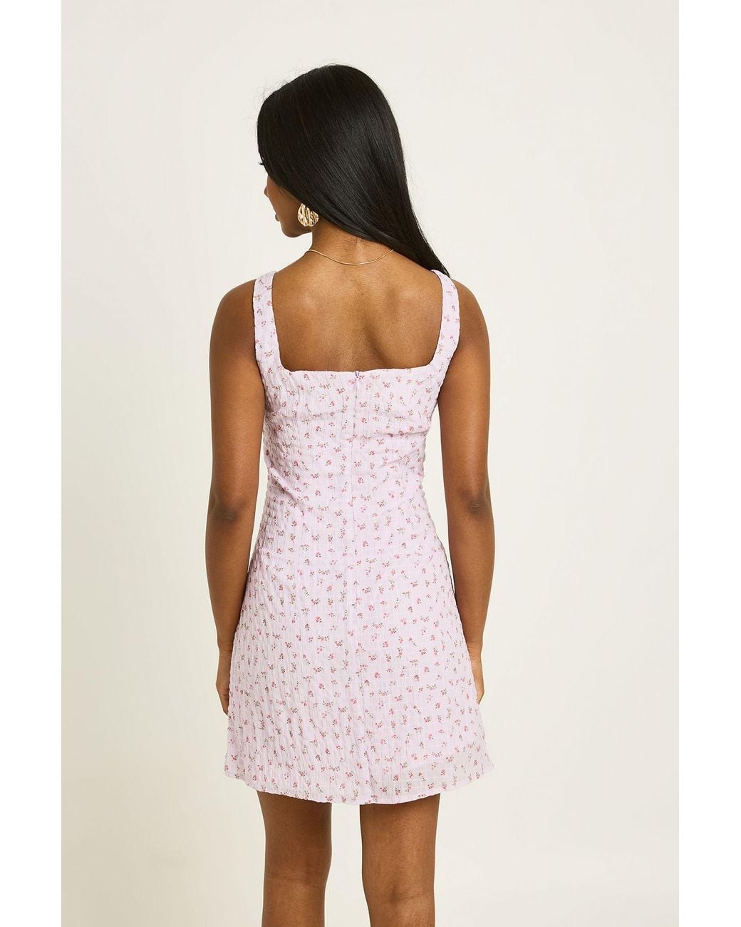 Boohoo Natural Pastel Floral Textured Mini Dress
