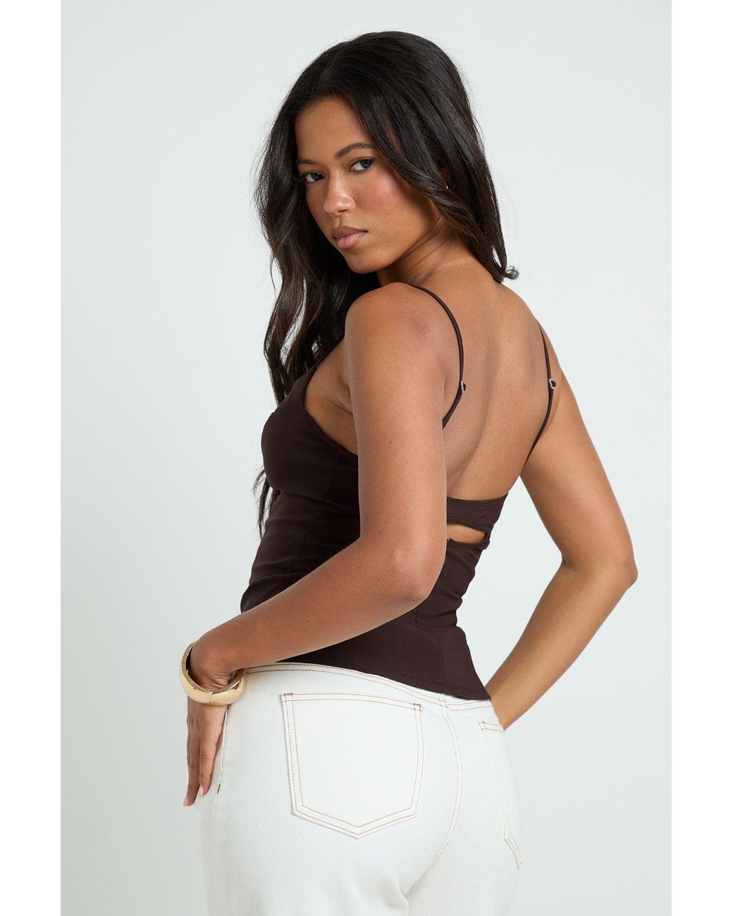 Boohoo Brown Bengaline Cut Out Detail Strappy Corset Top