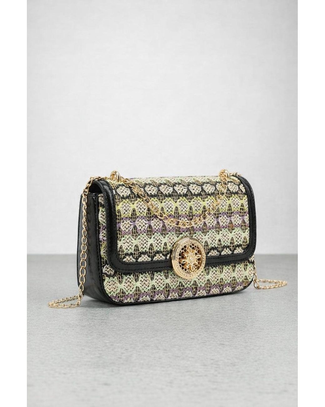 SVNX Black Crochet Detail Shoulder Bag