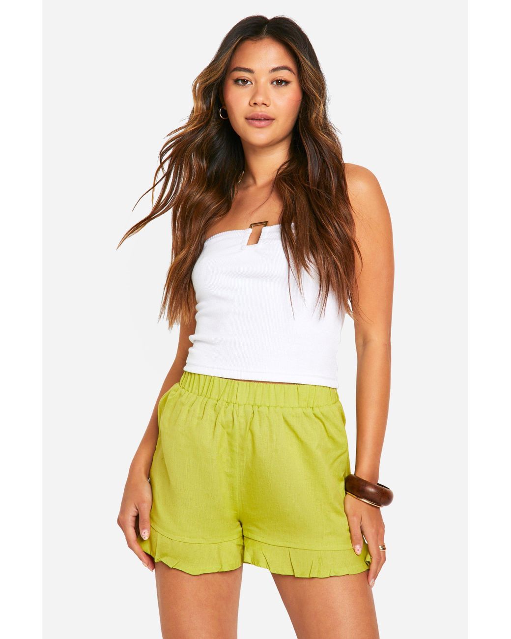 Boohoo Tiered Linen Look Flippy Short in White Lyst UK