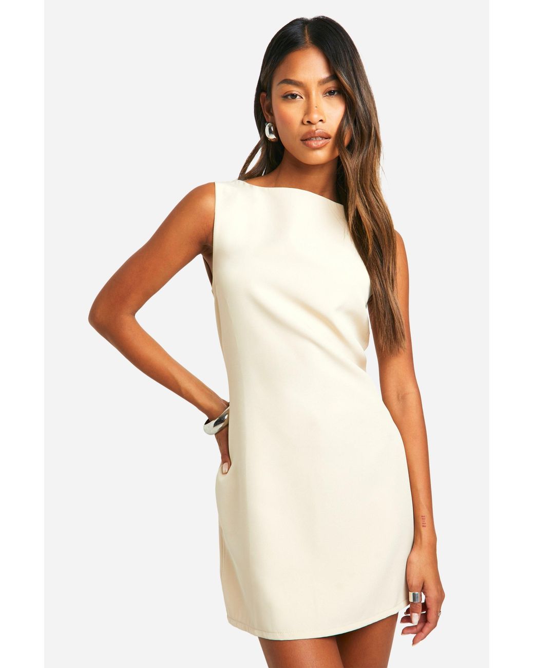 Boohoo White Slash Neck Fit & Flare Micro Mini Dress