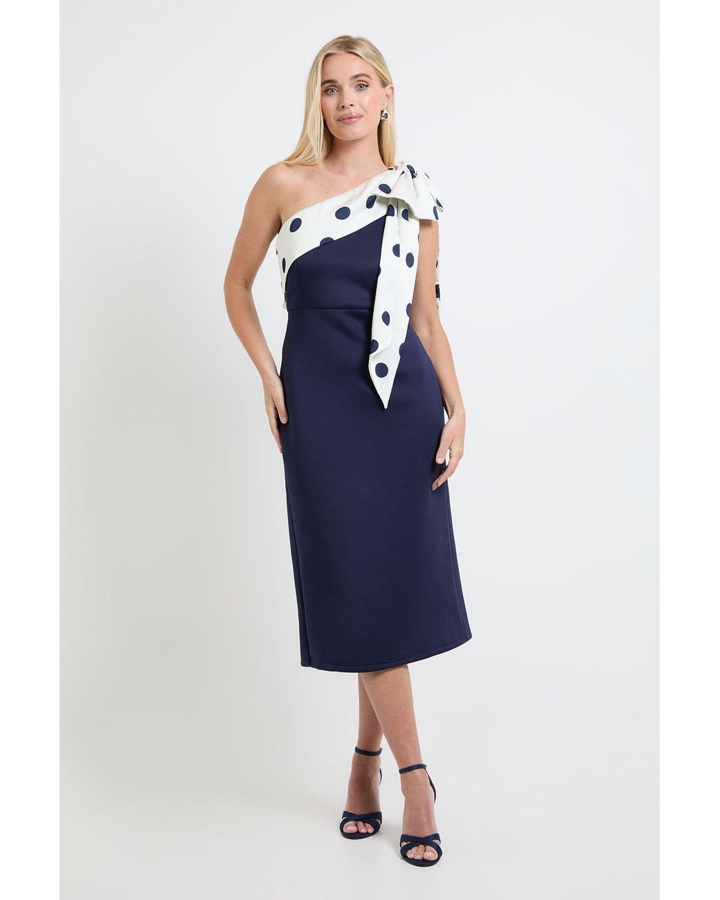 Wallis Blue Petite Occasion Scuba Corsage One Shoulder Midi Dress