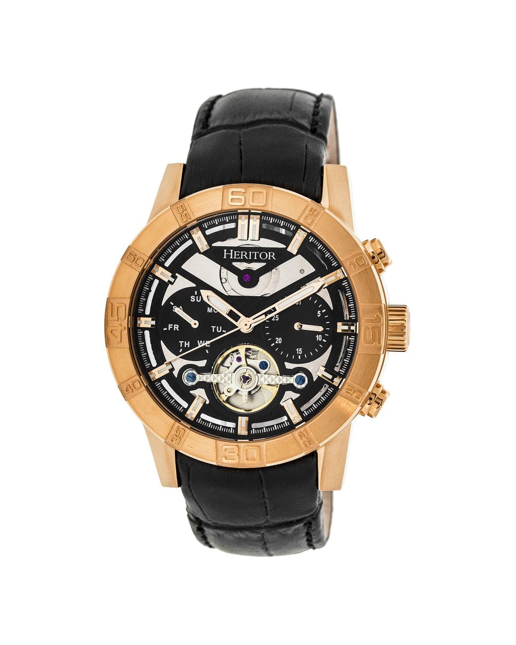 Heritor Multicolor Hannibal Semi-Skeleton Leather-Band Watch for men
