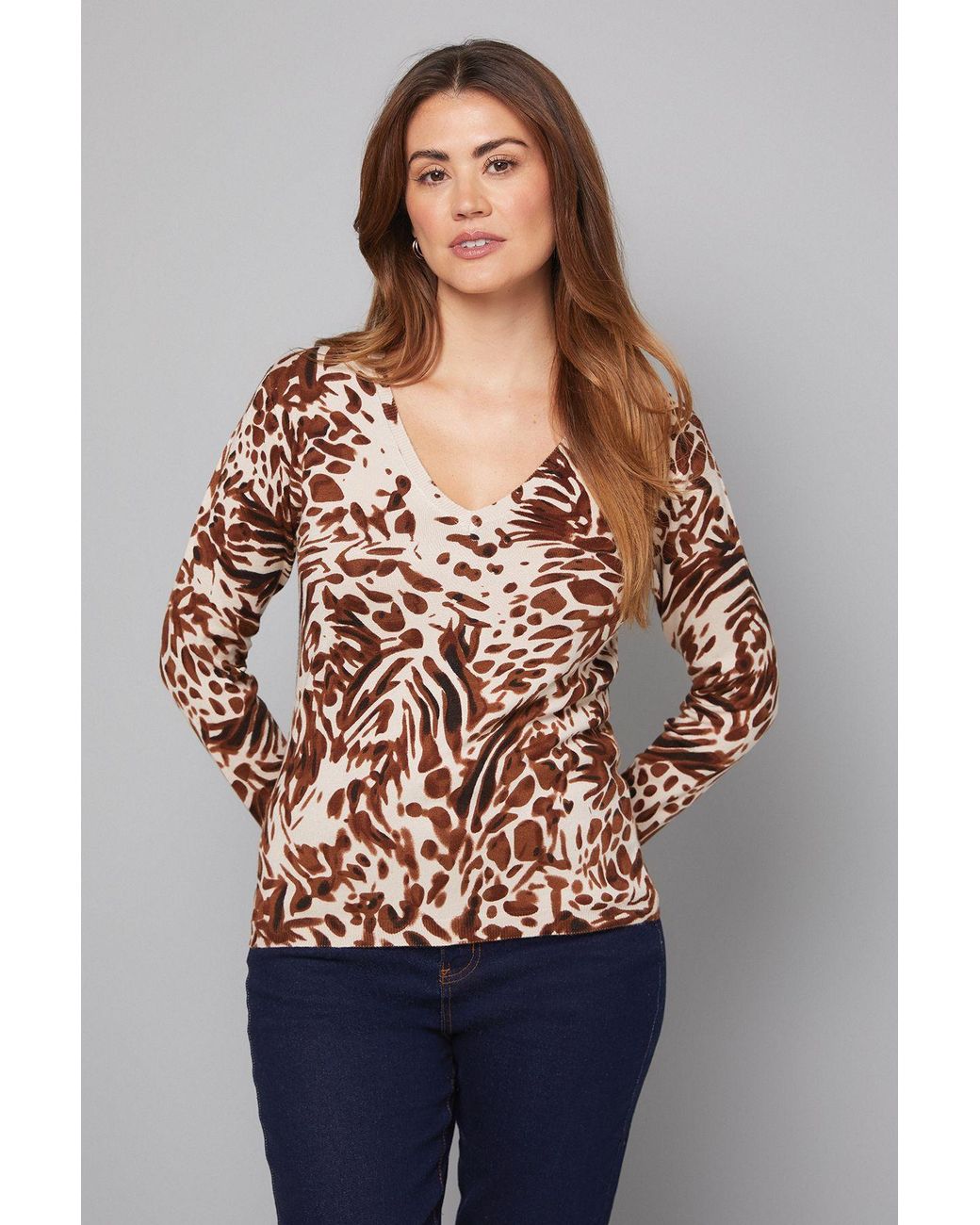 Wallis Blue V Neck Printed Jumper