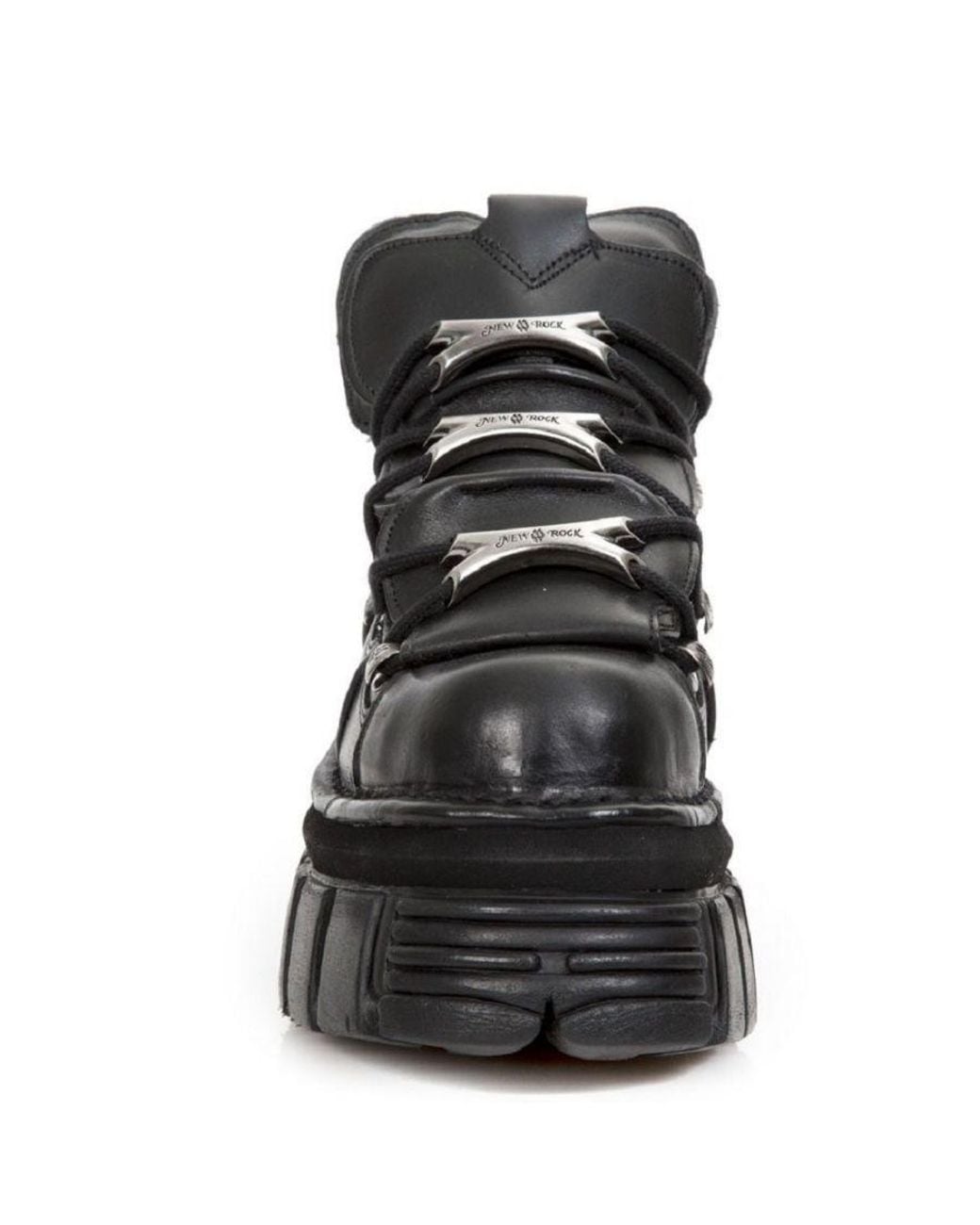 New Rock Black 106-S29 Tower Shoes Metallic Leather Biker Punk Gothic Boots
