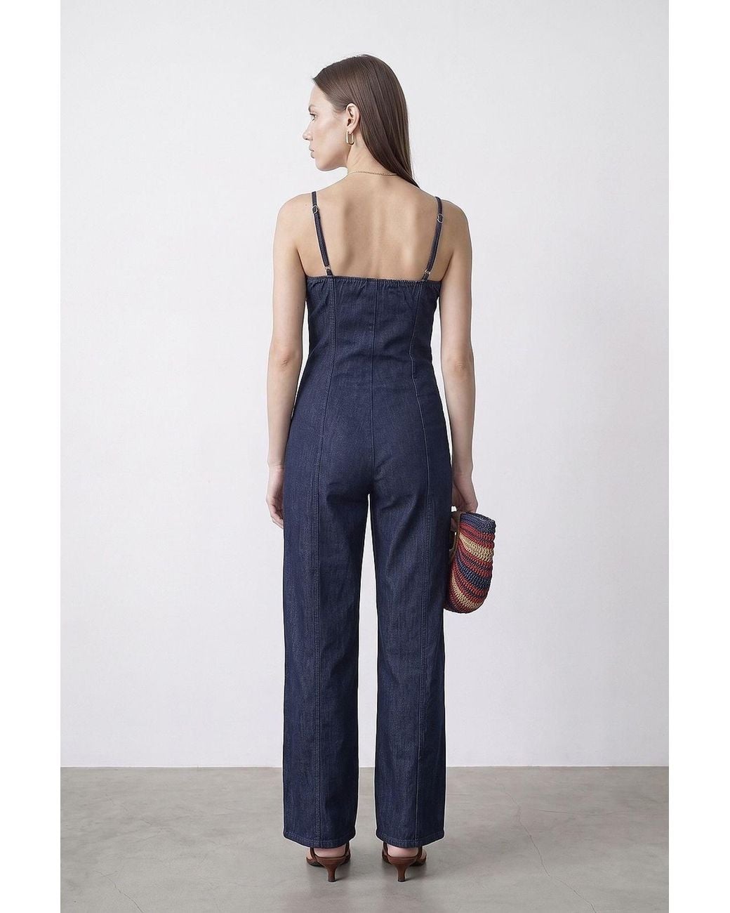 Dilvin Blue Cotton Straight-Leg Jumpsuit