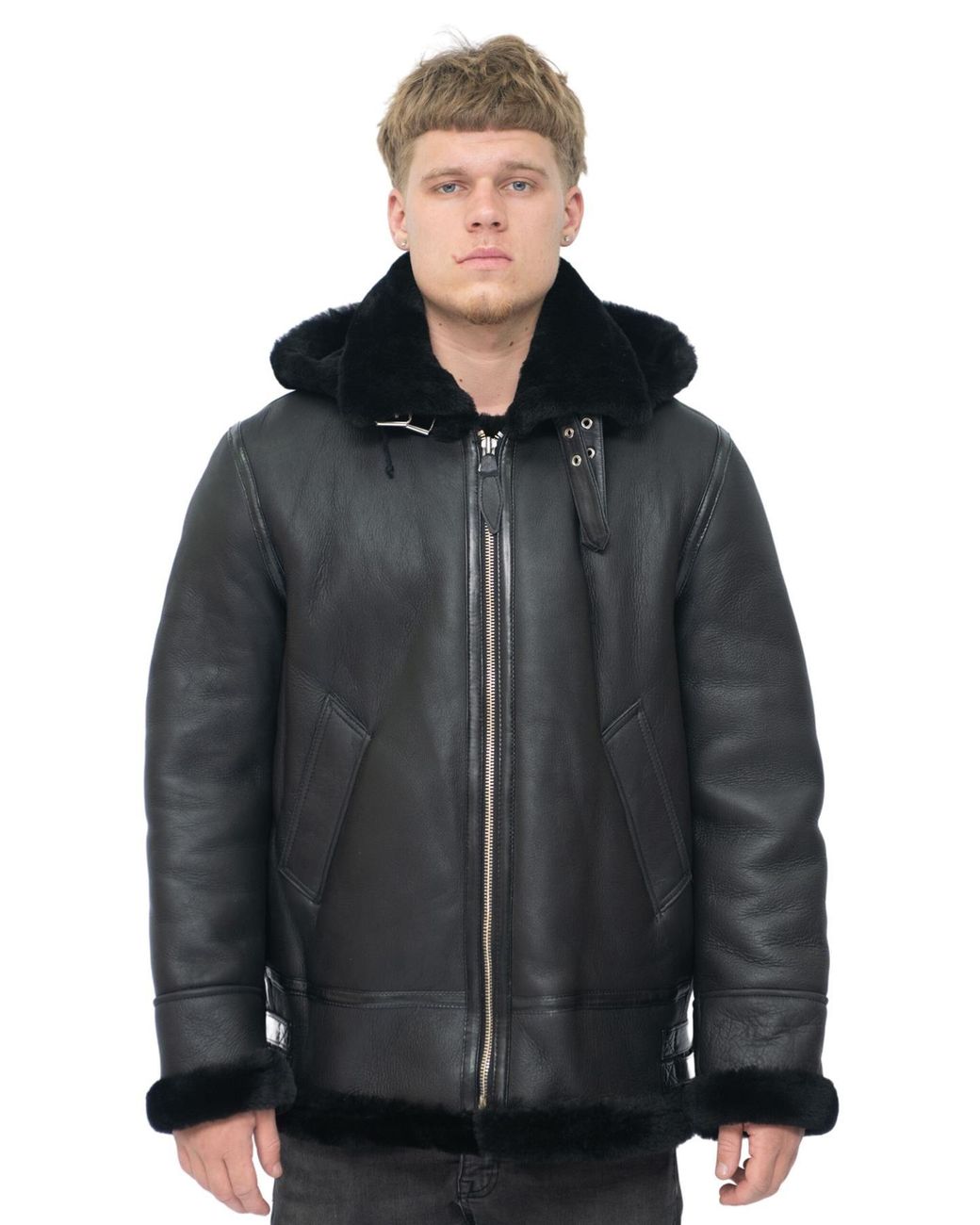 Infinity Leather Black Hooded Sheepskin B3 Flying Jacket-Columbus for men