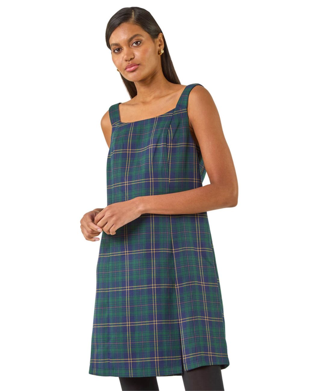 Roman Blue Check Print Pinafore Dress
