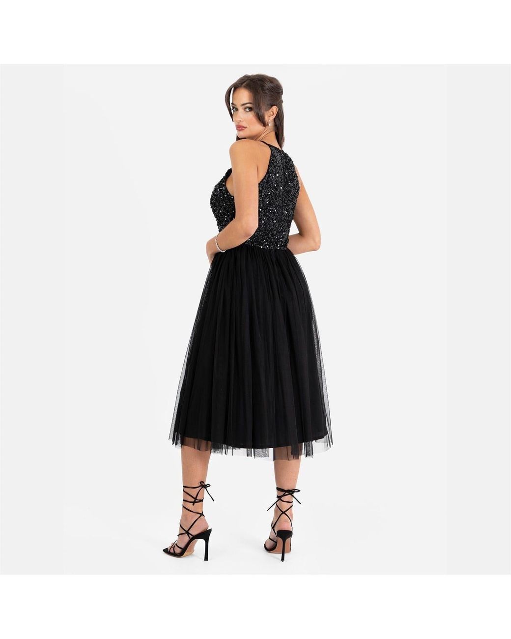 Maya Deluxe Black Halter Neck Sleeveless Midi Dress