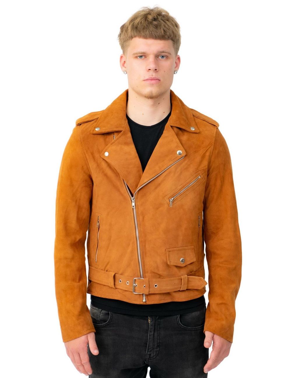 Infinity Leather Orange Goat Suede Brando Biker Jacket-Melbourne for men